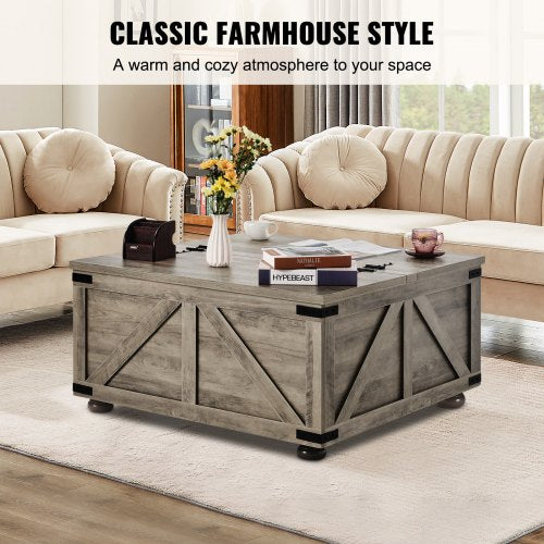 36 Farmhouse Coffee Table Hinged Square Coffee Table with Large Storage