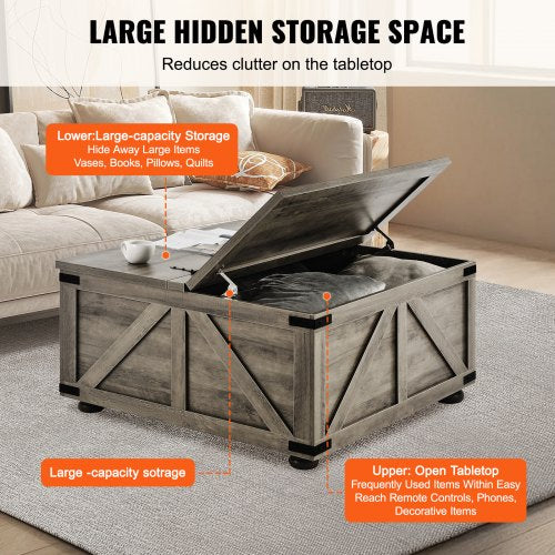 36 Farmhouse Coffee Table Hinged Square Coffee Table with Large Storage