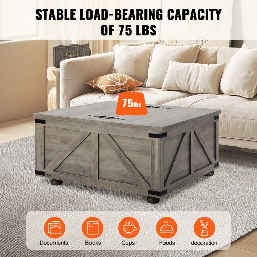 36 Farmhouse Coffee Table Hinged Square Coffee Table with Large Storage