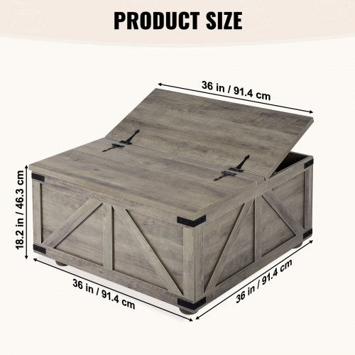 36 Farmhouse Coffee Table Hinged Square Coffee Table with Large Storage