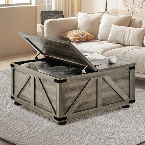 36 Farmhouse Coffee Table Hinged Square Coffee Table with Large Storage
