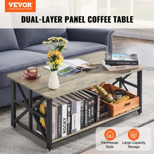 40 Farmhouse Coffee Table Rectangle Coffee Table with Open Storage