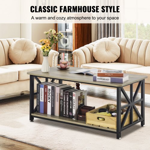 40 Farmhouse Coffee Table Rectangle Coffee Table with Open Storage