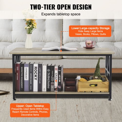 40 Farmhouse Coffee Table Rectangle Coffee Table with Open Storage