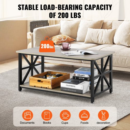 40 Farmhouse Coffee Table Rectangle Coffee Table with Open Storage