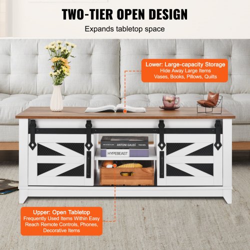 48 Farmhouse Coffee Table Rectangle Coffee Table with 2 Sliding Barn