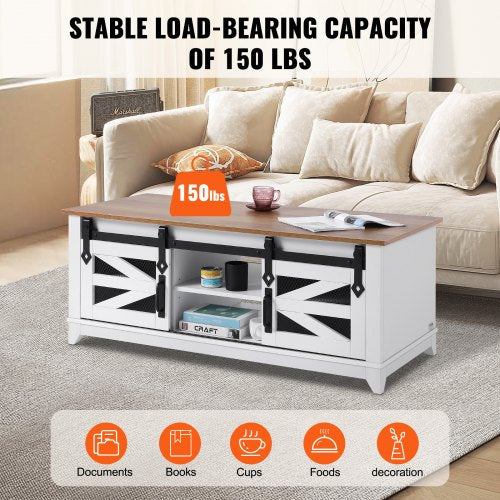 48 Farmhouse Coffee Table Rectangle Coffee Table with 2 Sliding Barn