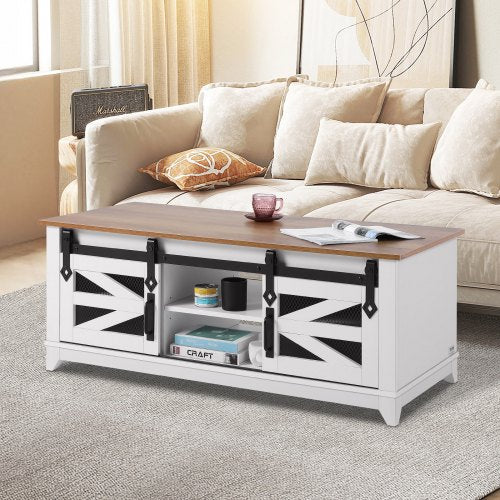 48 Farmhouse Coffee Table Rectangle Coffee Table with 2 Sliding Barn