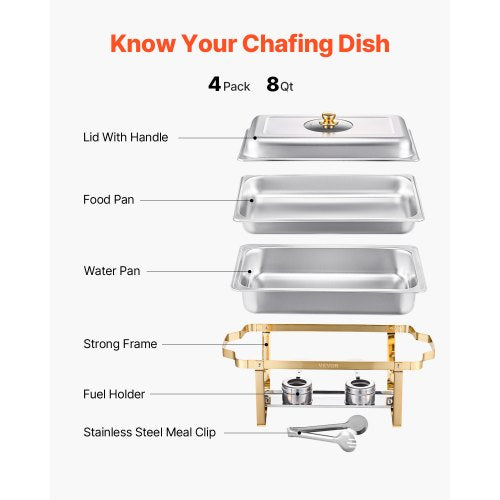 Chafing Dish Buffet Set 8 Qt 4 Pack Stainless Steel Chafer with 4 Full
