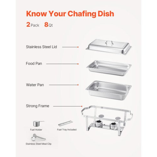 Chafing Dish Buffet Set 8 Qt 2 Pack Stainless Steel Chafer with 2 Full
