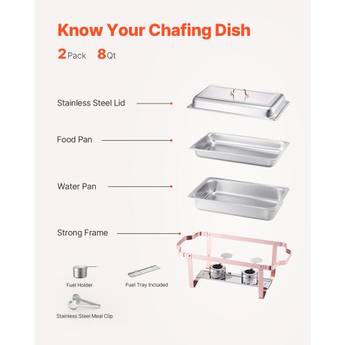 Chafing Dish Buffet Set 8 Qt 2 Pack Stainless Steel Chafer with 2 Full