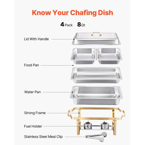 Chafing Dish Buffet Set 8 Qt 4 Pack Stainless Steel Chafer with 2 Full