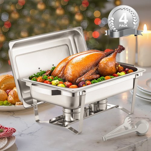 Chafing Dish Buffet Set 8 Qt 4 Pack Stainless Steel Chafer with 4 Full