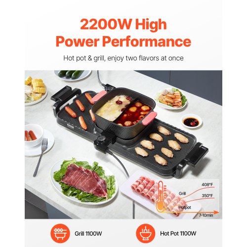Hot Pot with Grill 2300W 2in1 Electric Smokeless Grill and Hot Pot