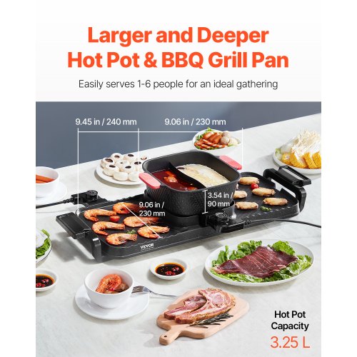 Hot Pot with Grill 2300W 2in1 Electric Smokeless Grill and Hot Pot