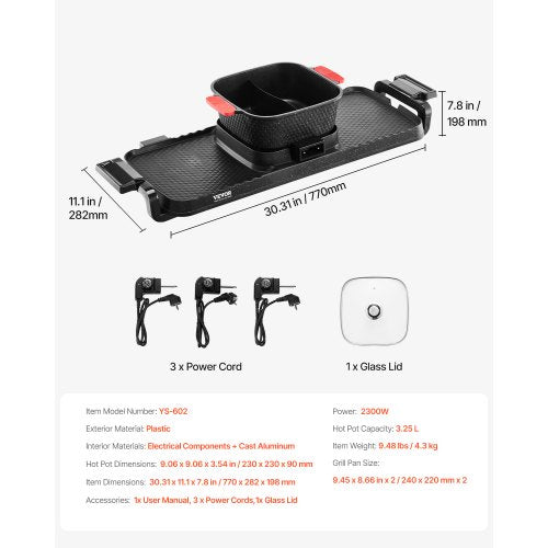 Hot Pot with Grill 2300W 2in1 Electric Smokeless Grill and Hot Pot