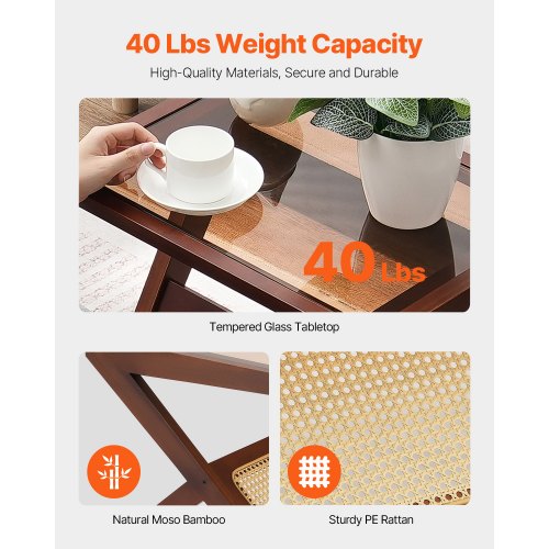 Rattan Coffee Table ZShaped Rattan Woven Bamboo Coffee Table with Tempered