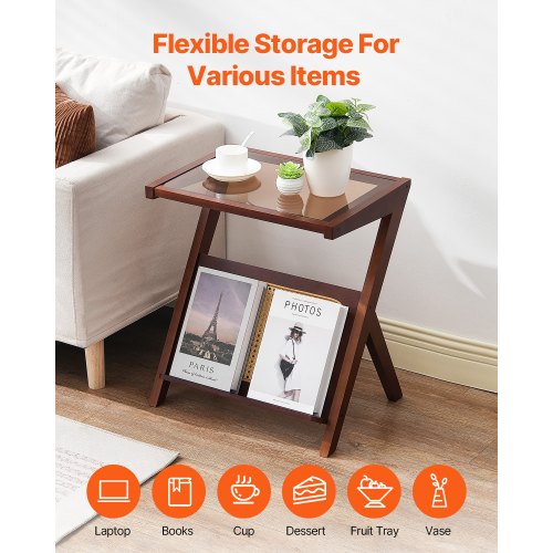 Rattan Coffee Table ZShaped Rattan Woven Bamboo Coffee Table with Tempered