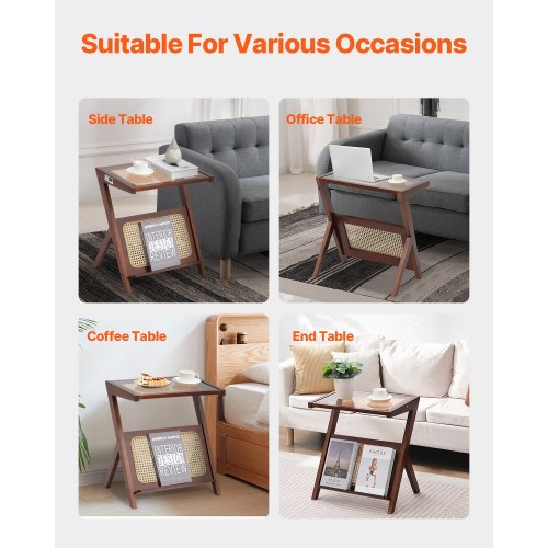 Rattan Coffee Table ZShaped Rattan Woven Bamboo Coffee Table with Tempered