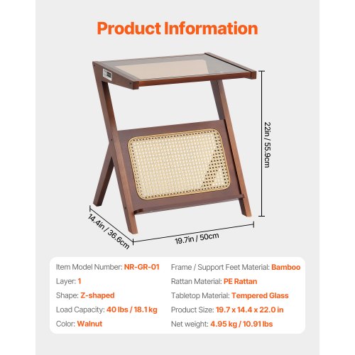 Rattan Coffee Table ZShaped Rattan Woven Bamboo Coffee Table with Tempered
