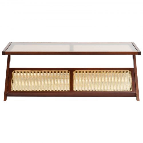 Rattan Coffee Table ZShaped Rattan Woven Bamboo Coffee Table with Tempered
