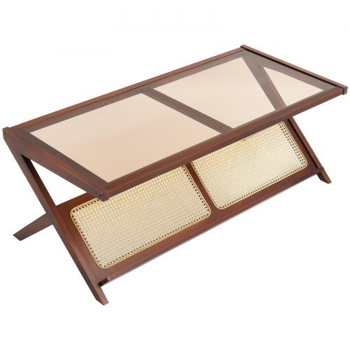 Rattan Coffee Table ZShaped Rattan Woven Bamboo Coffee Table with Tempered