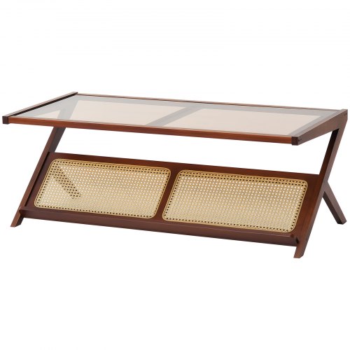 Rattan Coffee Table ZShaped Rattan Woven Bamboo Coffee Table with Tempered