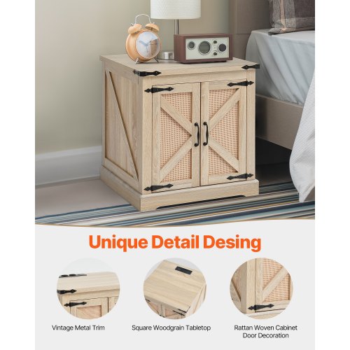 Farmhouse End Table Rectangle PE Rattan Woven Wood Coffee Table 24Inch