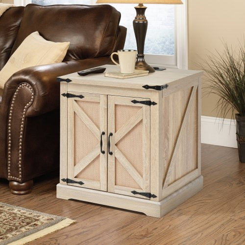 Farmhouse End Table Rectangle PE Rattan Woven Wood Coffee Table 24Inch