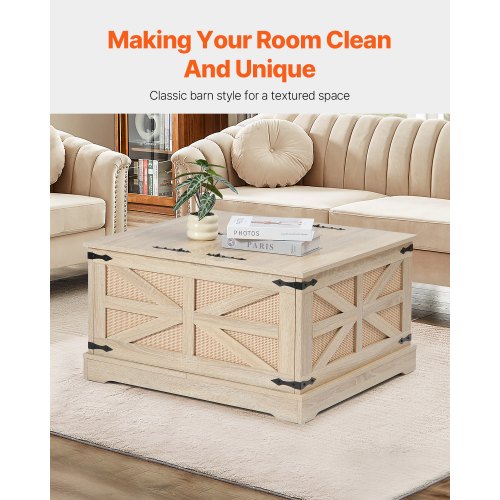 Rattan Coffee Table Rectangle PE Rattan Woven Wood Coffee Table with MDF