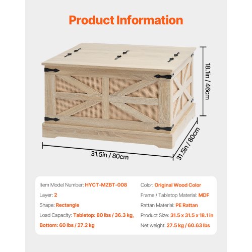 Rattan Coffee Table Rectangle PE Rattan Woven Wood Coffee Table with MDF