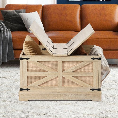 Rattan Coffee Table Rectangle PE Rattan Woven Wood Coffee Table with MDF