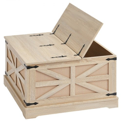 Rattan Coffee Table Rectangle PE Rattan Woven Wood Coffee Table with MDF