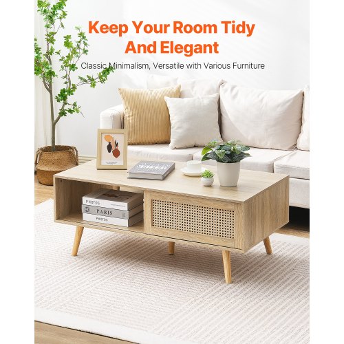 Rattan Coffee Table Mid Century Modern Coffee Table Rectangle Wood Coffee