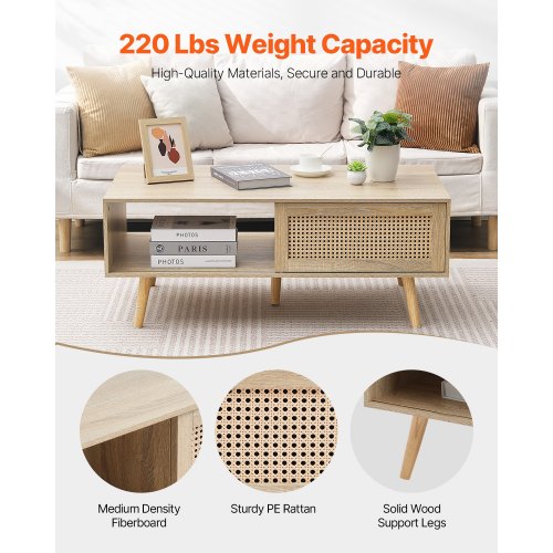 Rattan Coffee Table Mid Century Modern Coffee Table Rectangle Wood Coffee