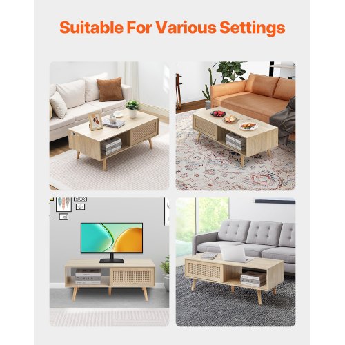 Rattan Coffee Table Mid Century Modern Coffee Table Rectangle Wood Coffee