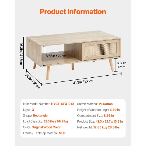 Rattan Coffee Table Mid Century Modern Coffee Table Rectangle Wood Coffee