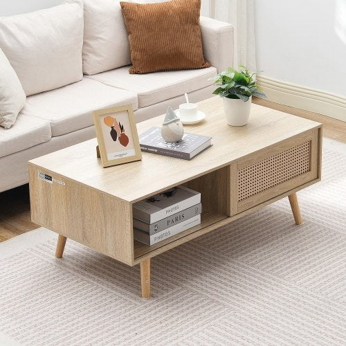 Rattan Coffee Table Mid Century Modern Coffee Table Rectangle Wood Coffee