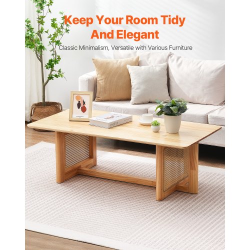 Rattan Coffee Table Rectangle Rattan Woven Wood Coffee Table with Rubber