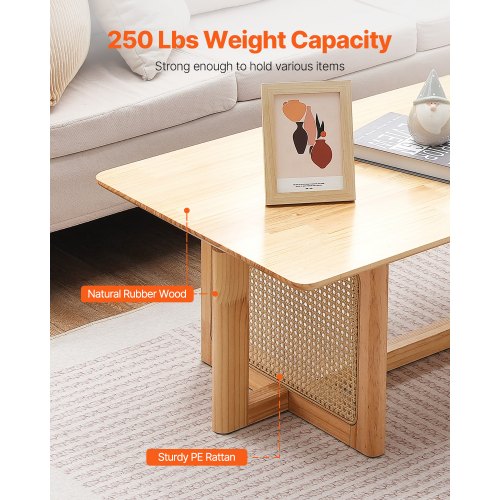 Rattan Coffee Table Rectangle Rattan Woven Wood Coffee Table with Rubber