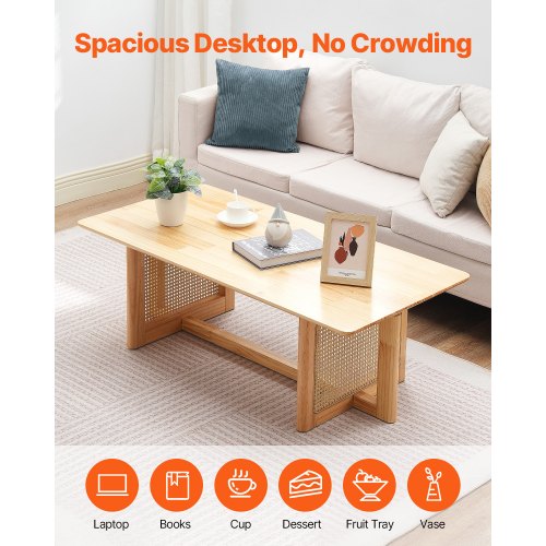 Rattan Coffee Table Rectangle Rattan Woven Wood Coffee Table with Rubber