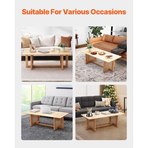 Rattan Coffee Table Rectangle Rattan Woven Wood Coffee Table with Rubber