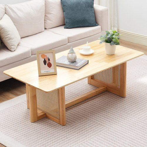Rattan Coffee Table Rectangle Rattan Woven Wood Coffee Table with Rubber