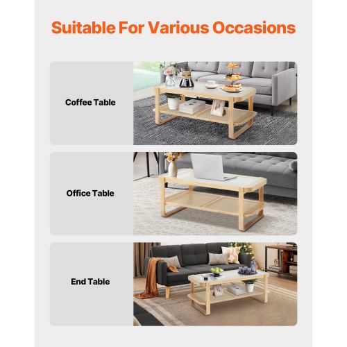 Rattan Coffee Table Rectangle Rattan Woven Wood Coffee Table with Tempered