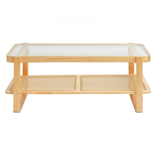 Rattan Coffee Table Rectangle Rattan Woven Wood Coffee Table with Tempered
