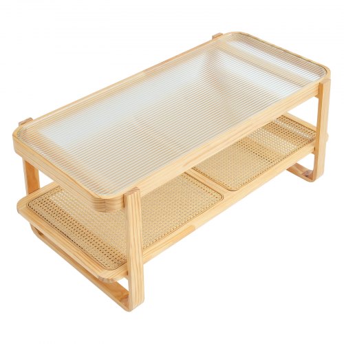 Rattan Coffee Table Rectangle Rattan Woven Wood Coffee Table with Tempered