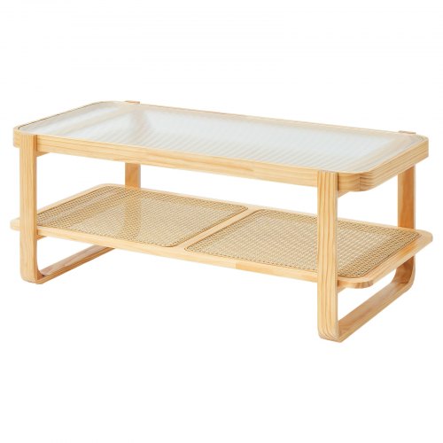 Rattan Coffee Table Rectangle Rattan Woven Wood Coffee Table with Tempered