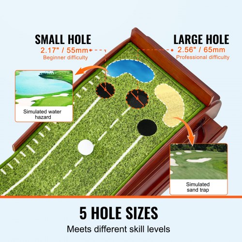 Golf Putting Mat 5 Hole Indoor Golf Putting Green WrinkleFree Golf