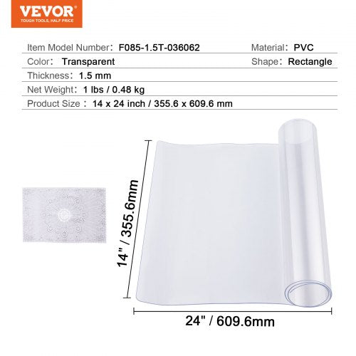 Plastic Table Cover 14 x 24 Inch 1.5 mm Thick Clear Table Protector