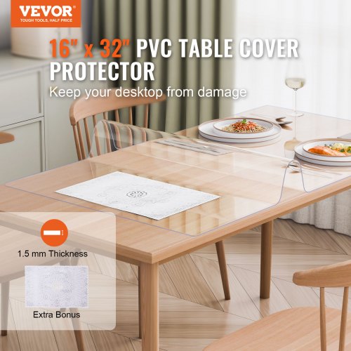 Plastic Table Cover 16 x 32 Inch 1.5 mm Thick Clear Table Protector